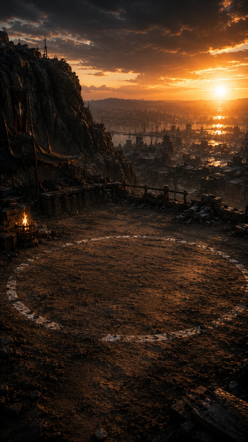 Sunset view across a city arena