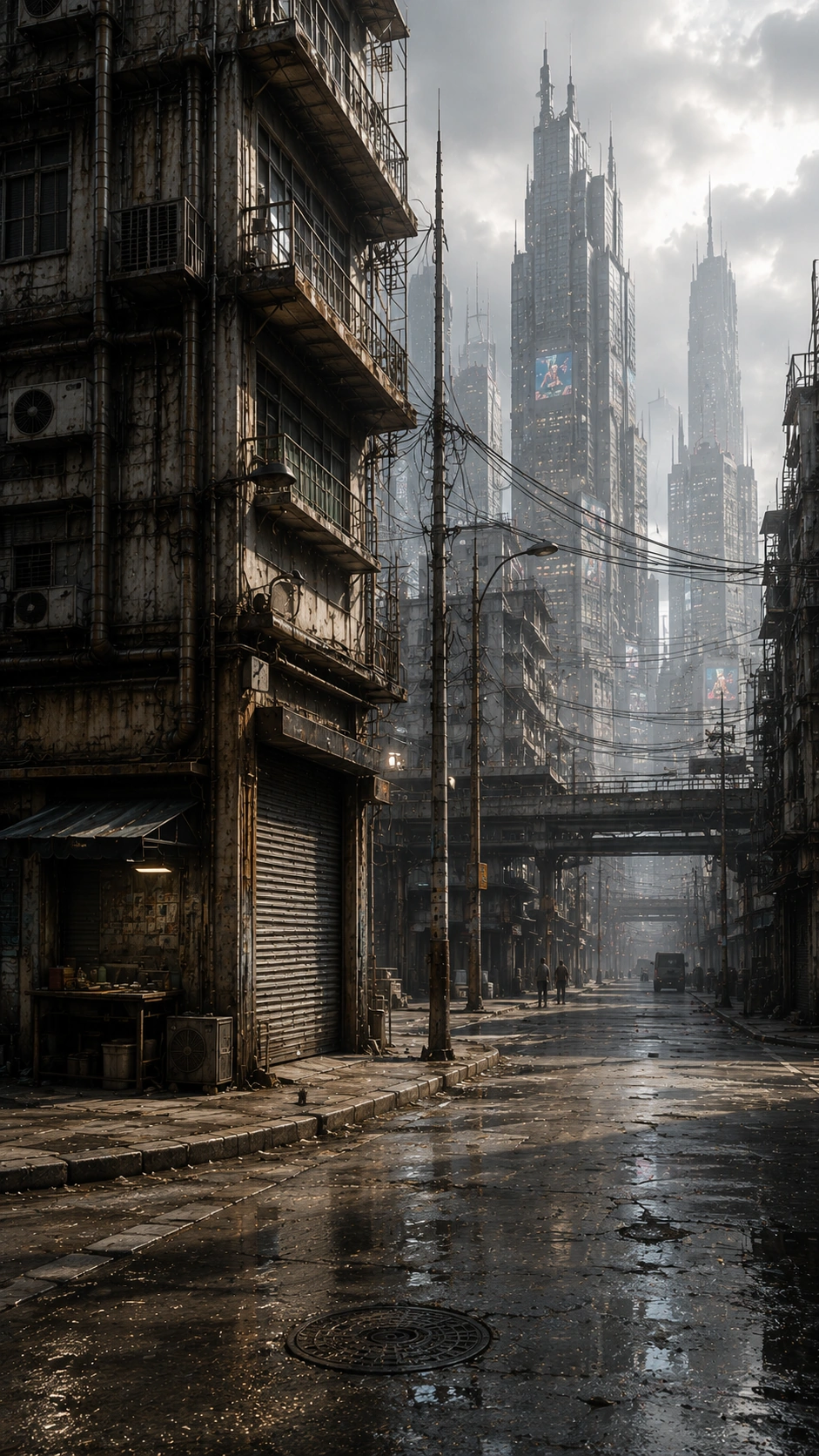 Future city skyline at dawn