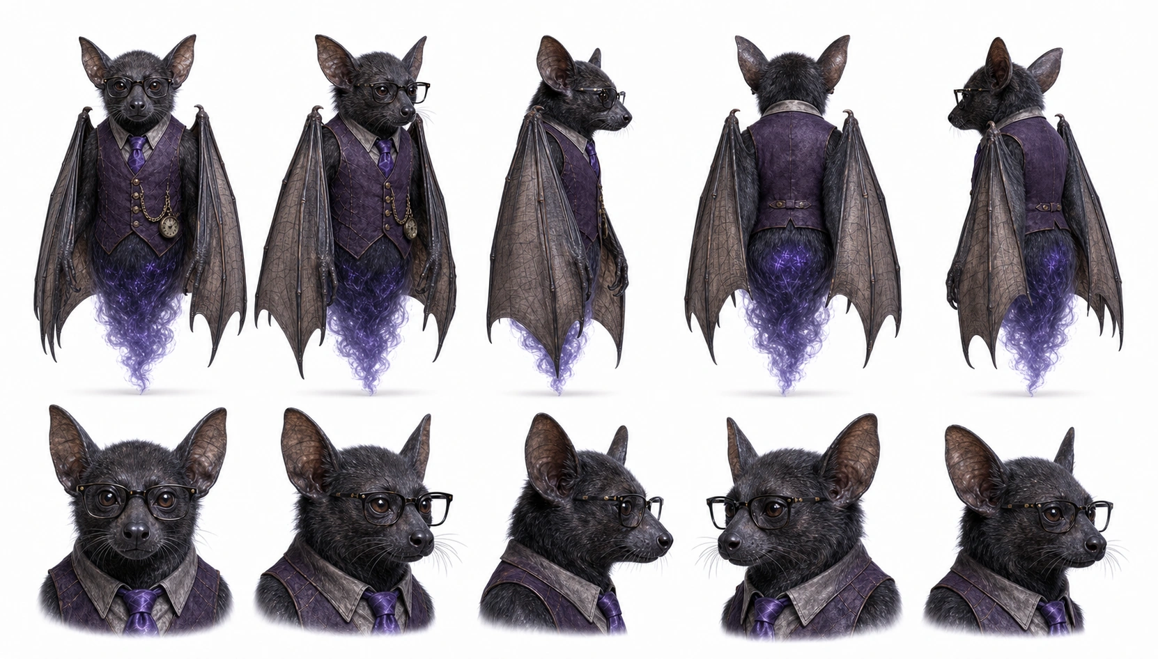 Bat companion character design sheet