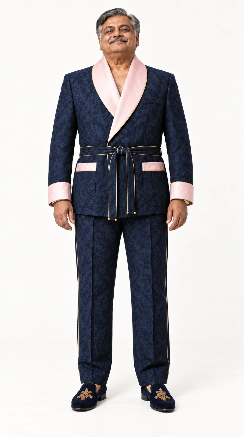 Executive character in navy and pink costume