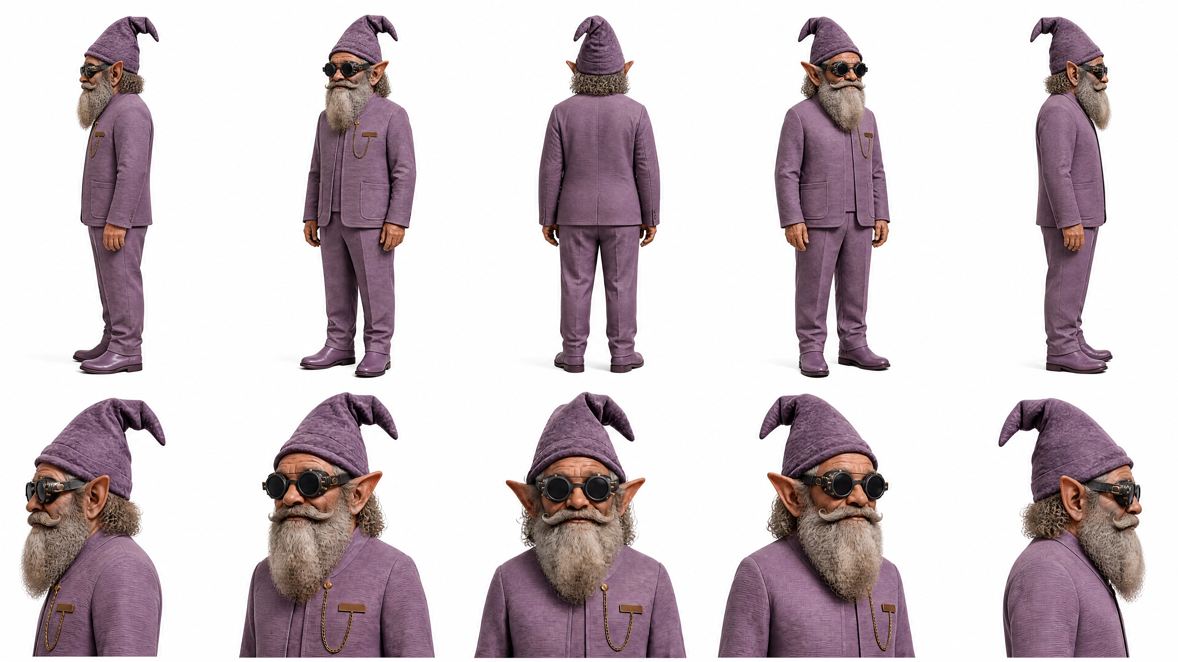 Gnome character turnaround and facial expressions