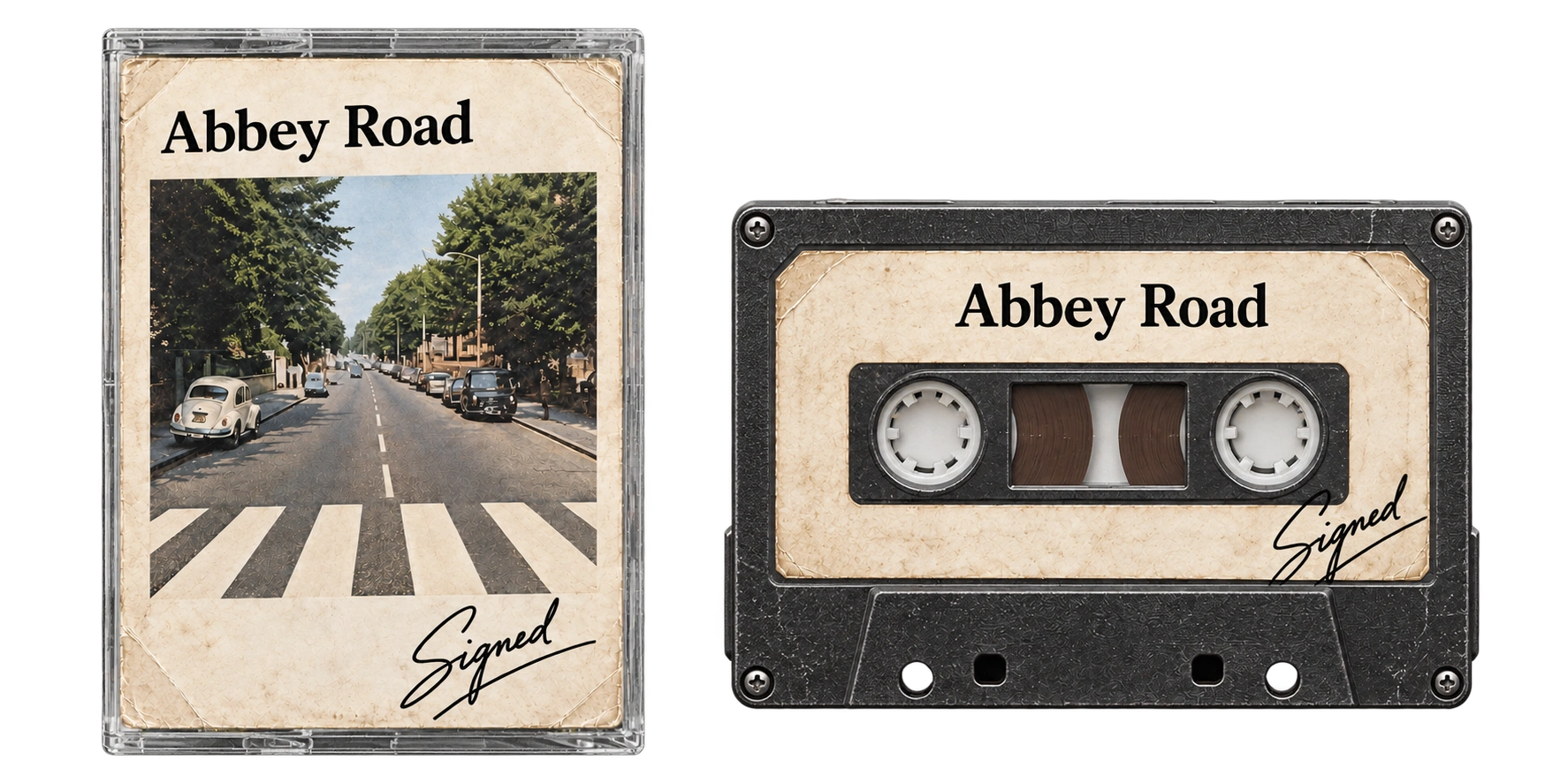 Abbey Road cassette and record sleeve designed as an afterlife prop